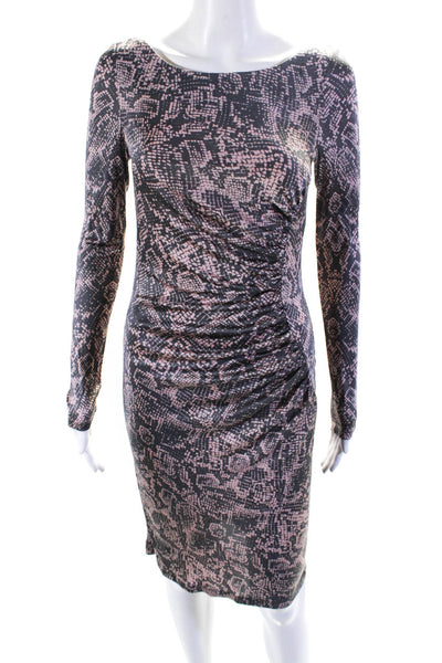 L.K.Bennett Womens Long Sleeve Knit Snakeskin Printed Dress Gray Pink Size 2