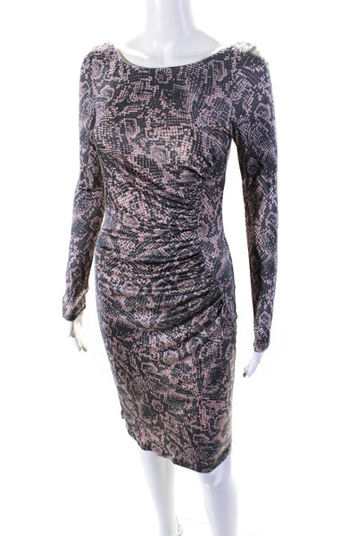 L.K.Bennett Womens Long Sleeve Knit Snakeskin Printed Dress Gray Pink Size 2