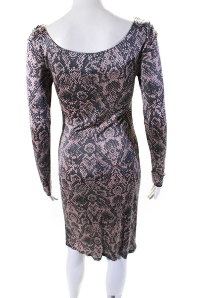 L.K.Bennett Womens Long Sleeve Knit Snakeskin Printed Dress Gray Pink Size 2