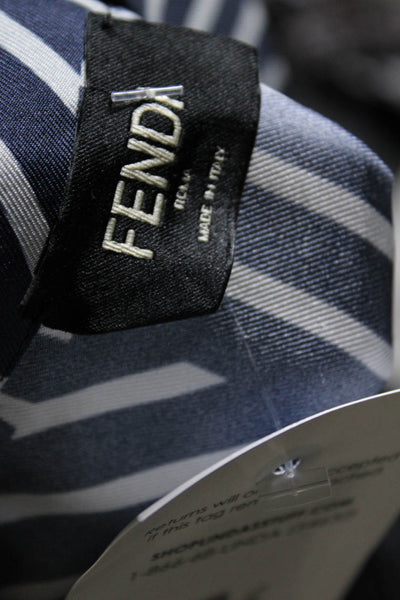 Fendi Mens Short Sleeve Striped Silk Satin Button Up Shirt Navy Blue Size 42