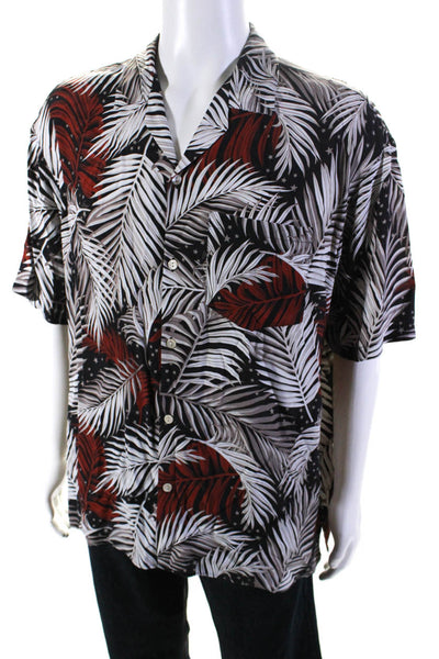 Gucci Mens Short Sleeve Fern Star Print Button Up Shirt Red Black Gray IT 54