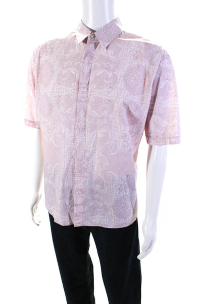 Fendi Versace Fendace Mens Short Sleeve Medusa Zucca Print Shirt Pink Size 43