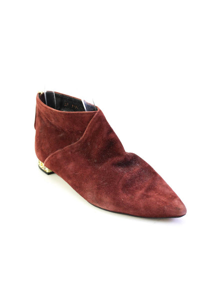 Chaussure Lapin Womens Pointed Toe Flat Booties Maroon Suede Size 250cm 8.5