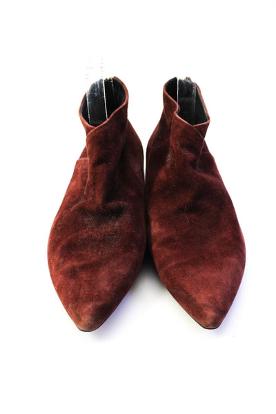 Chaussure Lapin Womens Pointed Toe Flat Booties Maroon Suede Size 250cm 8.5