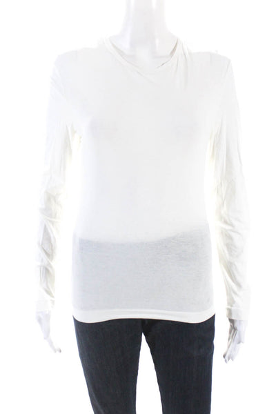 Jil Sander Womens Solid White Crew Neck Basic Long Sleeve Knit Top Size S