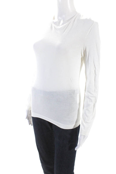 Jil Sander Womens Solid White Crew Neck Basic Long Sleeve Knit Top Size S