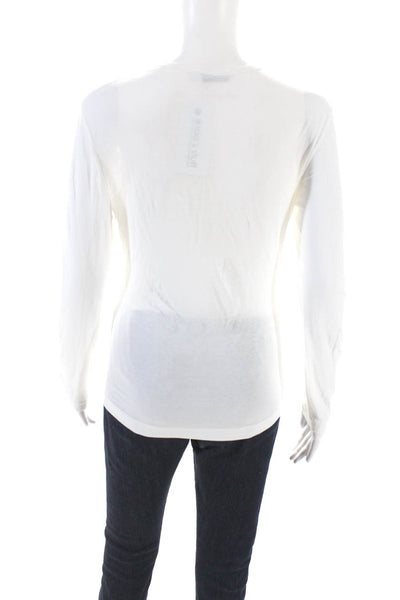 Jil Sander Womens Solid White Crew Neck Basic Long Sleeve Knit Top Size S