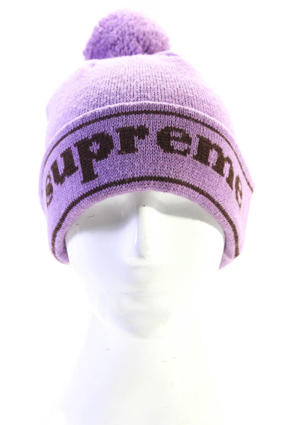 Supreme Womens Graphic Print Knitted Pom Pom Beanie Hat Purple Size OS