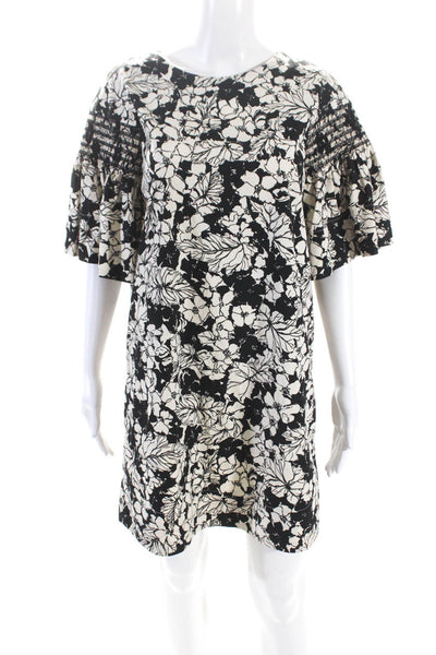 Weekend Max Mara Womens Floral Print Keyhole Mini Shift Dress Beige Black Size 8