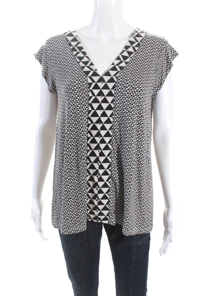 Weekend Max Mara Womens Geometric Print Cap Sleeve Blouse Black Beige Size S