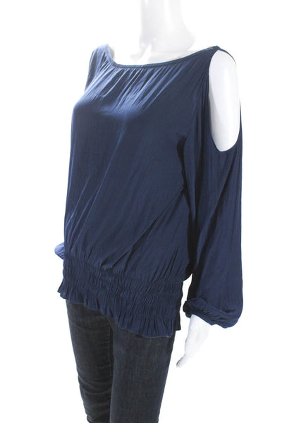 Ramy Brook Womens Blue Scoop Neck Cold Shoulder Long Sleeve Blouse Top Size M