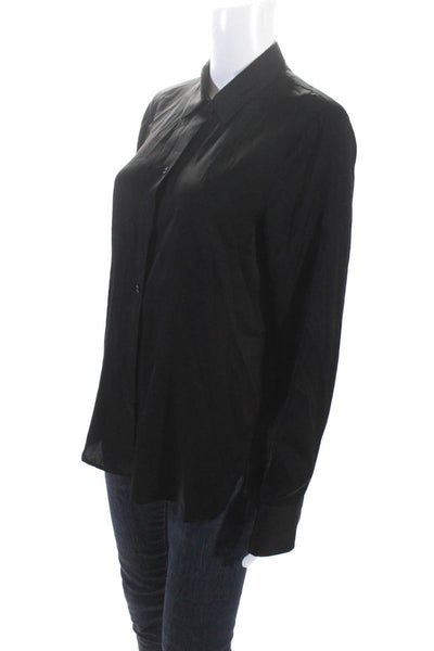 Vince Womens Black Silk Collar Long Sleeve Button Down Blouse Top Size M