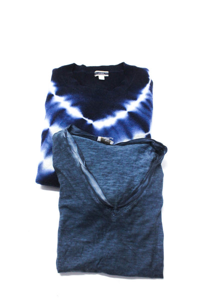 J Crew Ecru Womens Tee Blue Cashmere Tie Dye Pullover Sweater Top Size M lot 2