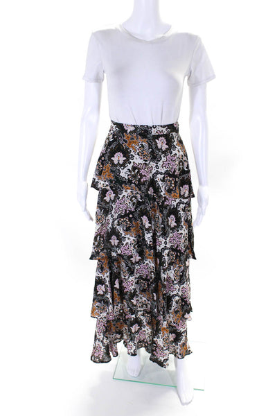 A.L.C. Womens Abstract Print Mid-Length Lined Tiered Skirt Multicolor Size 2