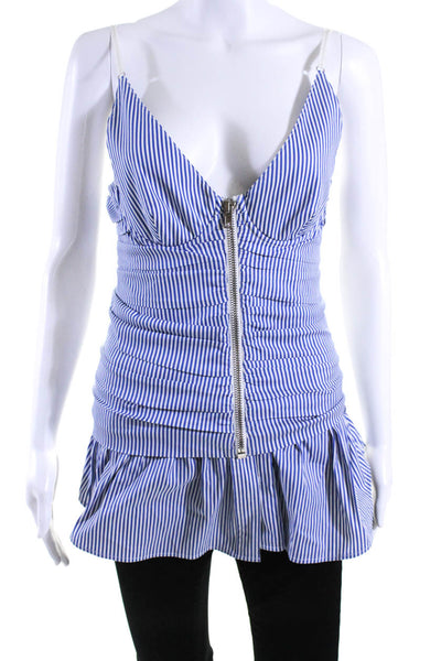 Alexander Wang Womens Striped Ruched Tank Top Blue White Cotton Size 4