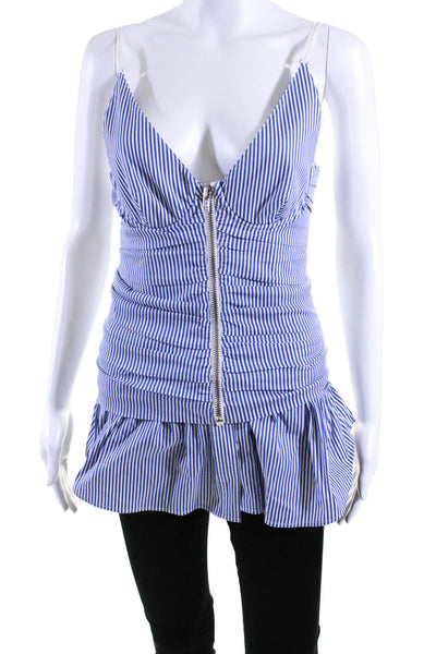 Alexander Wang Womens Striped Ruched Tank Top Blue White Cotton Size 4