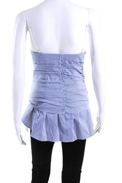 Alexander Wang Womens Striped Ruched Tank Top Blue White Cotton Size 4