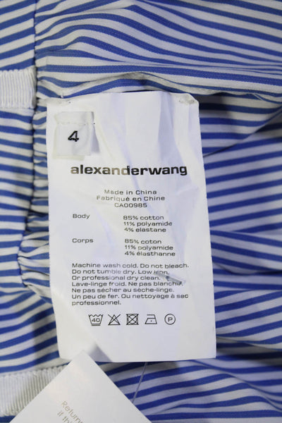 Alexander Wang Womens Striped Ruched Tank Top Blue White Cotton Size 4