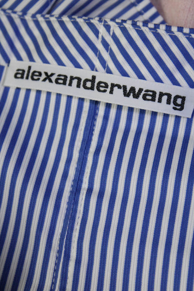 Alexander Wang Womens Striped Ruched Tank Top Blue White Cotton Size 4