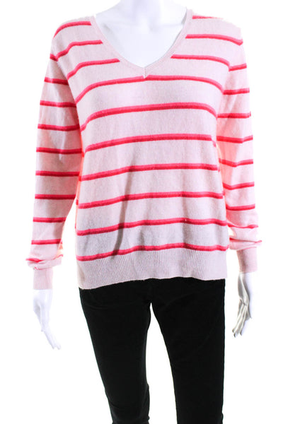Jumper Womens Cashmere Striped V Neck Long Sleeves Sweater Pink Size 2