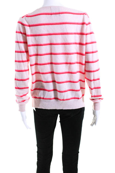 Jumper Womens Cashmere Striped V Neck Long Sleeves Sweater Pink Size 2
