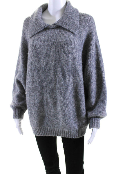 Ba&Sh Womens Collared Long Sleeves Lady Pullover Sweater Gray Cotton Size Medium
