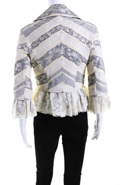 Robert Rodriguez Black Label Womens Floral Print Lace Trim Jacket White Size 4