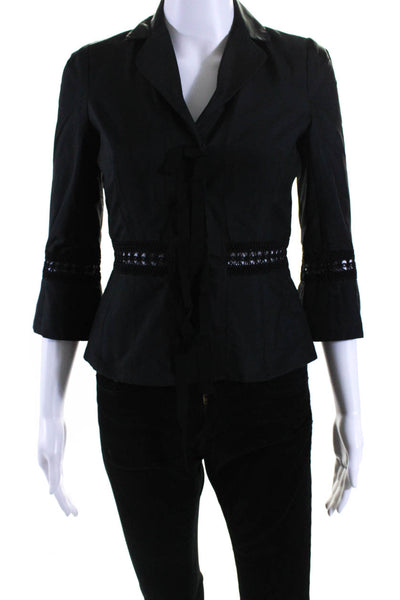 Robert Rodriguez Black Label Womens Knit Trim Button Down Jacket Black Size 2