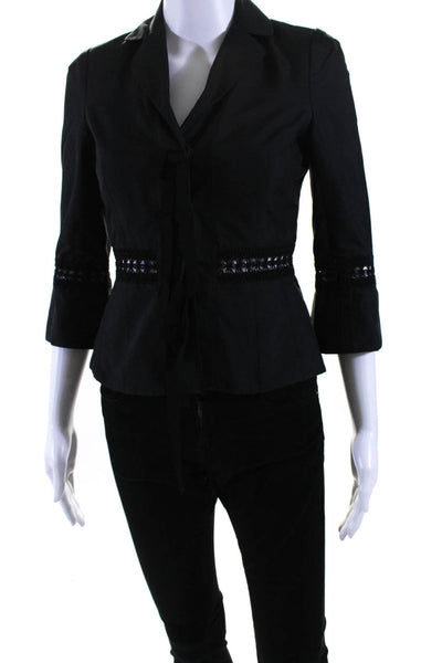 Robert Rodriguez Black Label Womens Knit Trim Button Down Jacket Black Size 2