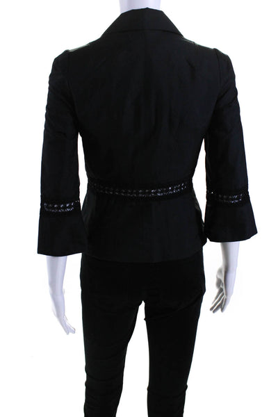 Robert Rodriguez Black Label Womens Knit Trim Button Down Jacket Black Size 2