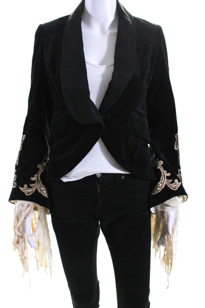 Robert Rodriguez Black Label Womens Embroidered Lace Trim Jacket Black Size 2
