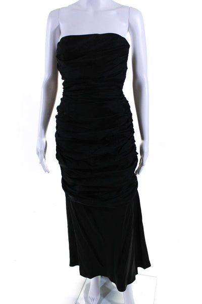 BCBG Max Azria Womens Strapless Ruched Evening Gown Black Size 4