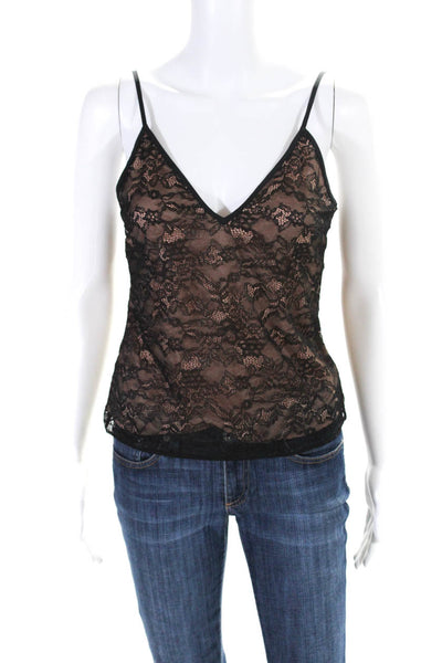 Cami NYC Womens Black Lace Nude V-Neck Sleeveless Camisole Top Size S