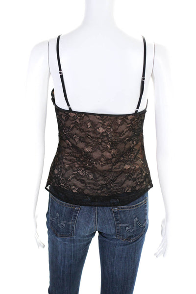 Cami NYC Womens Black Lace Nude V-Neck Sleeveless Camisole Top Size S