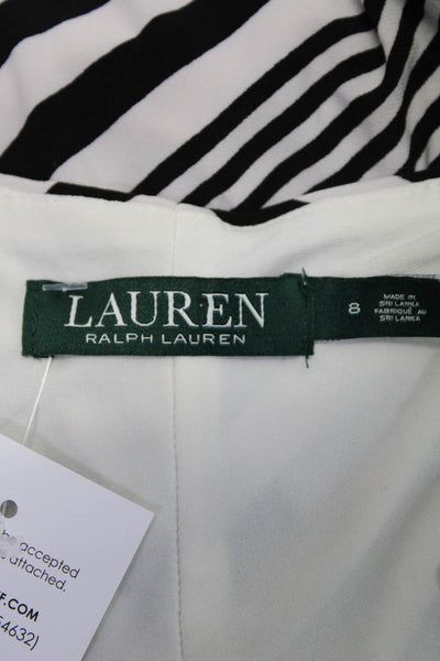 Lauren Ralph Lauren Womens White Black Striped V-Neck Shift Dress Size 8