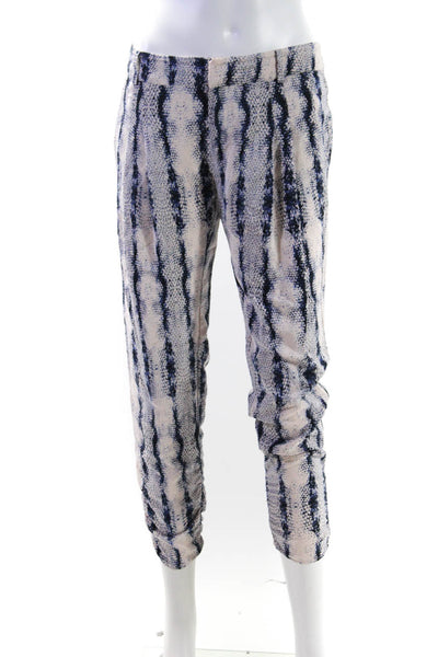 Parker Womens Blue Cream Silk Printed High Rise Straight Leg Pants Size 2