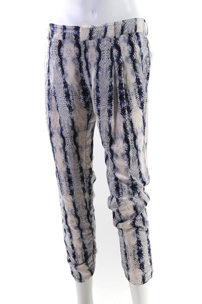 Parker Womens Blue Cream Silk Printed High Rise Straight Leg Pants Size 2