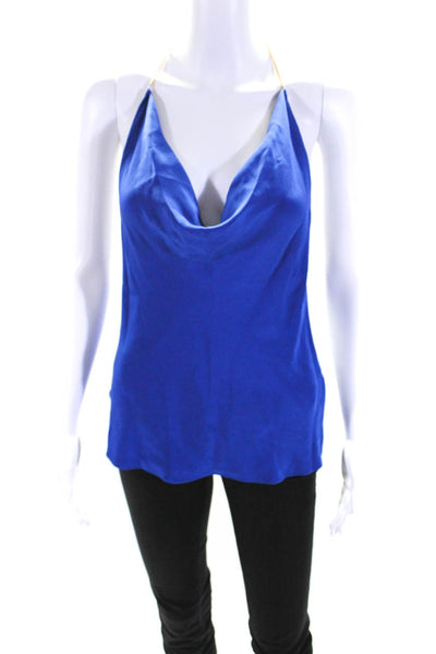 Cushnie Et Ochs Womens Silk Chain Link Cowl Neck Tank Top Blue Size 4