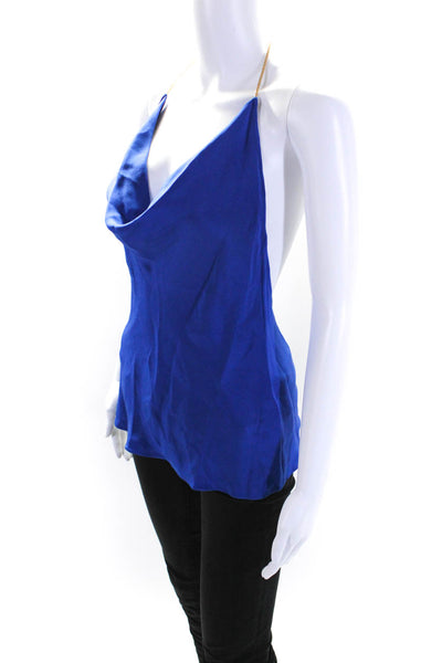 Cushnie Et Ochs Womens Silk Chain Link Cowl Neck Tank Top Blue Size 4