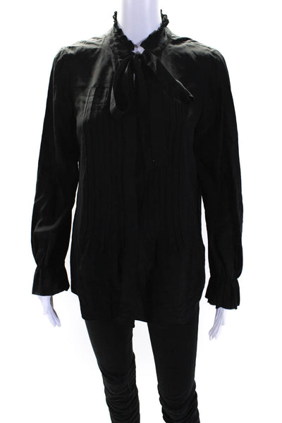 Elie Tahari Womens Silk Long Sleeves Button Down Blouse Black Size Small