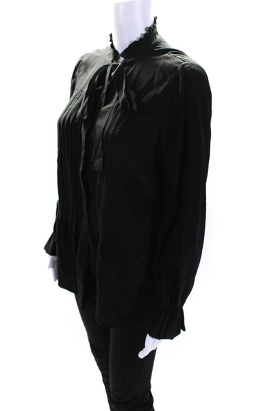 Elie Tahari Womens Silk Long Sleeves Button Down Blouse Black Size Small