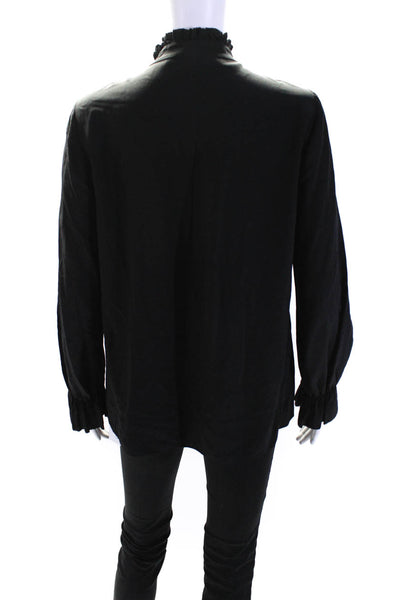 Elie Tahari Womens Silk Long Sleeves Button Down Blouse Black Size Small