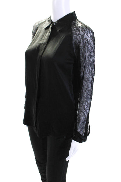 Equipment Femme Womens Silk Lace Sleeves Button Down Blouse Black Size Extra Sma