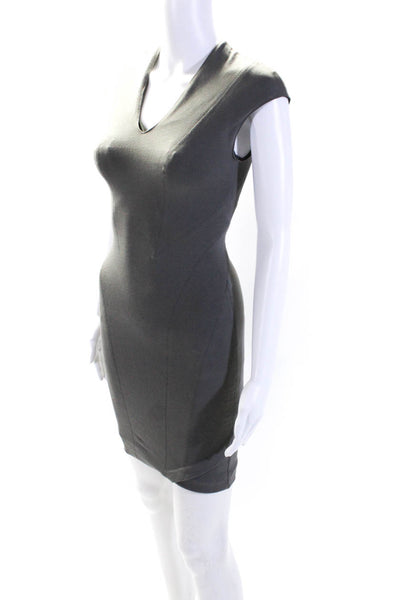 Helmut Womens Cotton Darted V-Neck Zipped Midi Sheath Dress Gray Size P