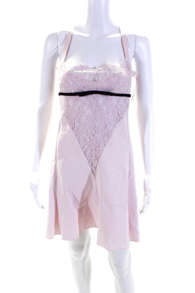 Giambattista Valli Womens Cotton Floral Lace Patchwork Zip Dress Pink Size 2XS