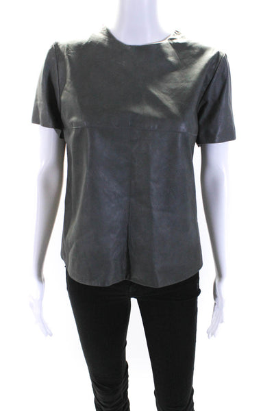 Harrods Womens Leather Darted Short Sleeve Back Zipped Blouse Top Green Size 12