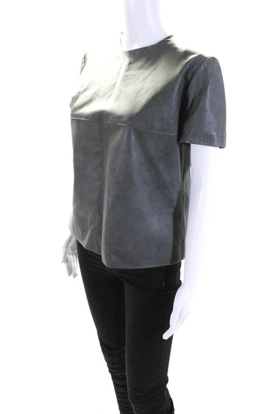 Harrods Womens Leather Darted Short Sleeve Back Zipped Blouse Top Green Size 12