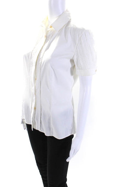 Akris Punto Womens Cotton Pleated Buttoned Collar Short Sleeve Top White Size 6