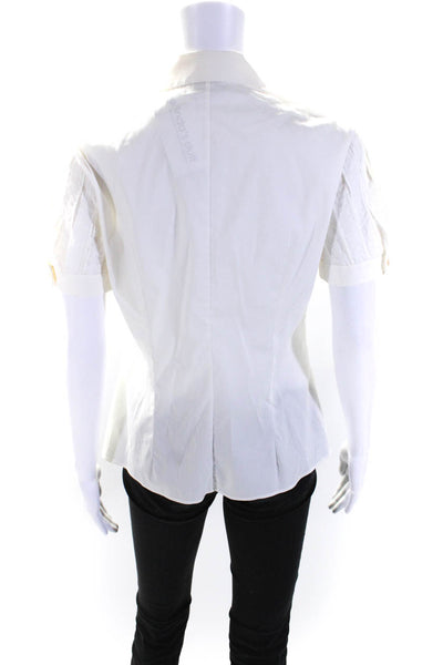 Akris Punto Womens Cotton Pleated Buttoned Collar Short Sleeve Top White Size 6