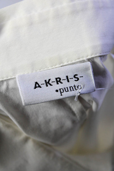 Akris Punto Womens Cotton Pleated Buttoned Collar Short Sleeve Top White Size 6